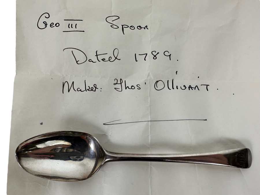 Antique 1789 George III Sterling Silver English Hallmarked Spoon By Thomas Ollivant [CA] [Photo 2]