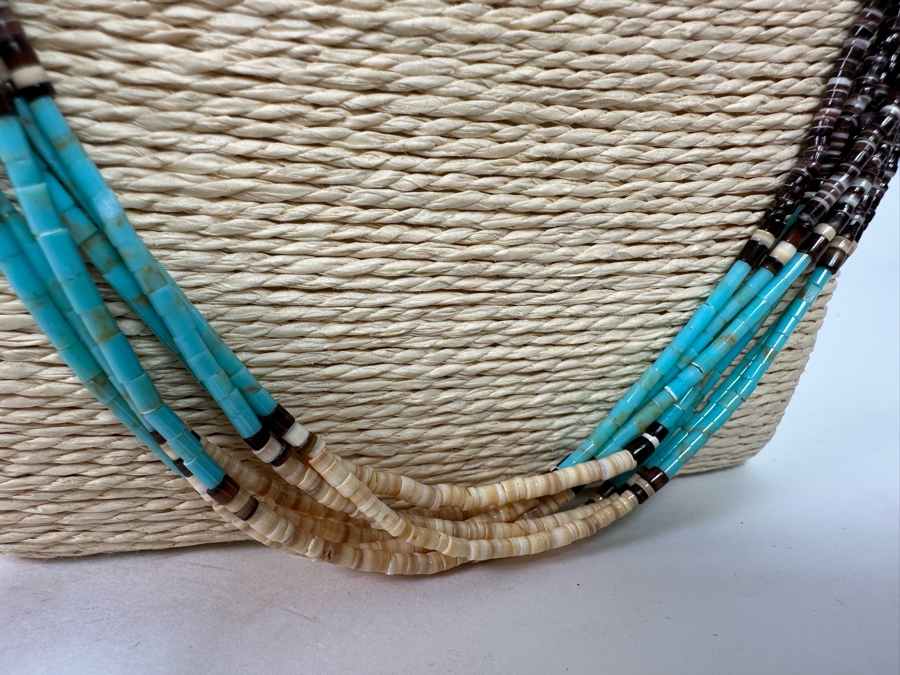 Multi-Strand Native American Beaded 30' Necklace With Turquoise And Coral Beads [CA] [Photo 7]