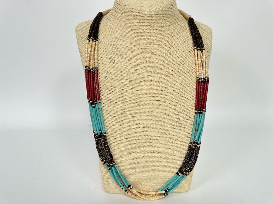 Multi-Strand Native American Beaded 30' Necklace With Turquoise And ...