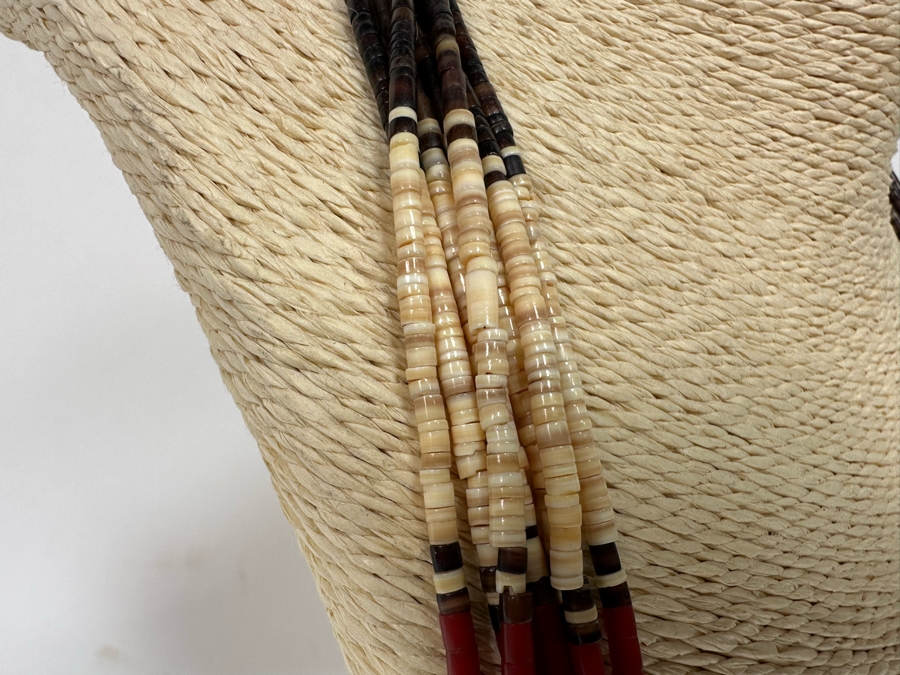 Multi-Strand Native American Beaded 30' Necklace With Turquoise And Coral Beads [CA] [Photo 5]