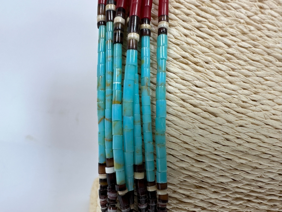 Multi-Strand Native American Beaded 30' Necklace With Turquoise And Coral Beads [CA] [Photo 3]