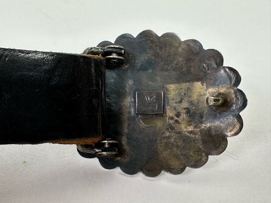 Sterling Silver & Turquoise Leather Concho Belt Signed AG 42L [CA] [Photo 9]