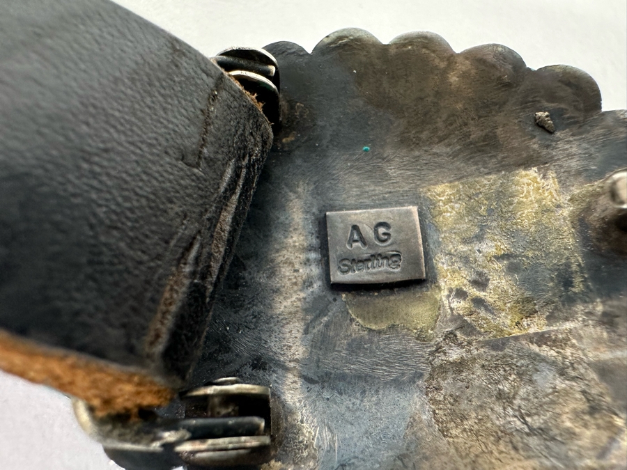 Sterling Silver & Turquoise Leather Concho Belt Signed AG 42L [CA] [Photo 10]