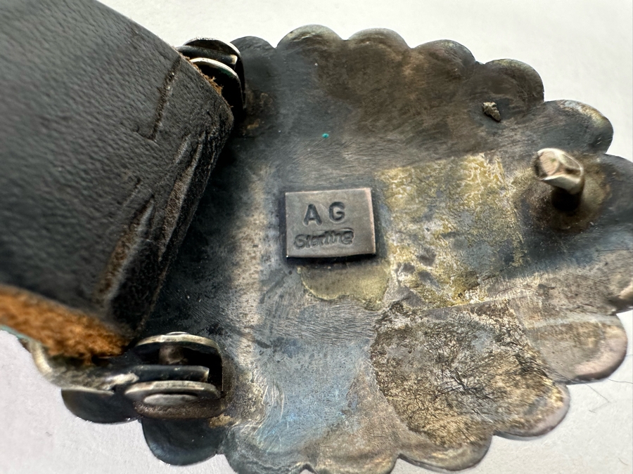 Sterling Silver & Turquoise Leather Concho Belt Signed AG 42L [CA] [Photo 11]