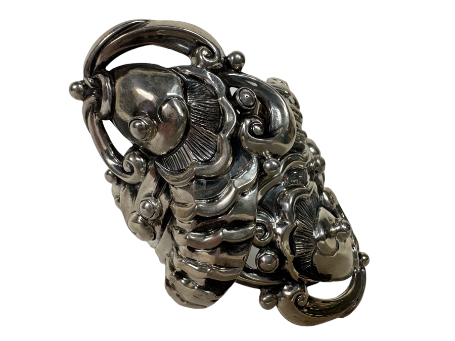 Margot De Taxco Sterling Silver Mexican Repousse Statement Bracelet Fish Design 104.2g [CA] [Photo 3]