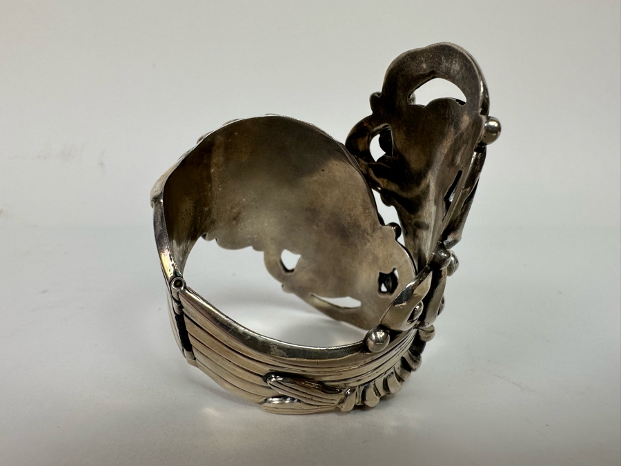 Margot De Taxco Sterling Silver Mexican Repousse Statement Bracelet Fish Design 104.2g [CA] [Photo 11]