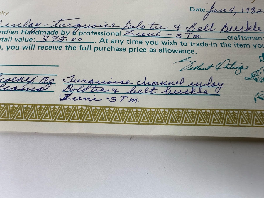 Channel Inlay Turquoise Bolo Tie & Matching Belt Buckle Zuni Native American Signed STM [CA] [Photo 13]