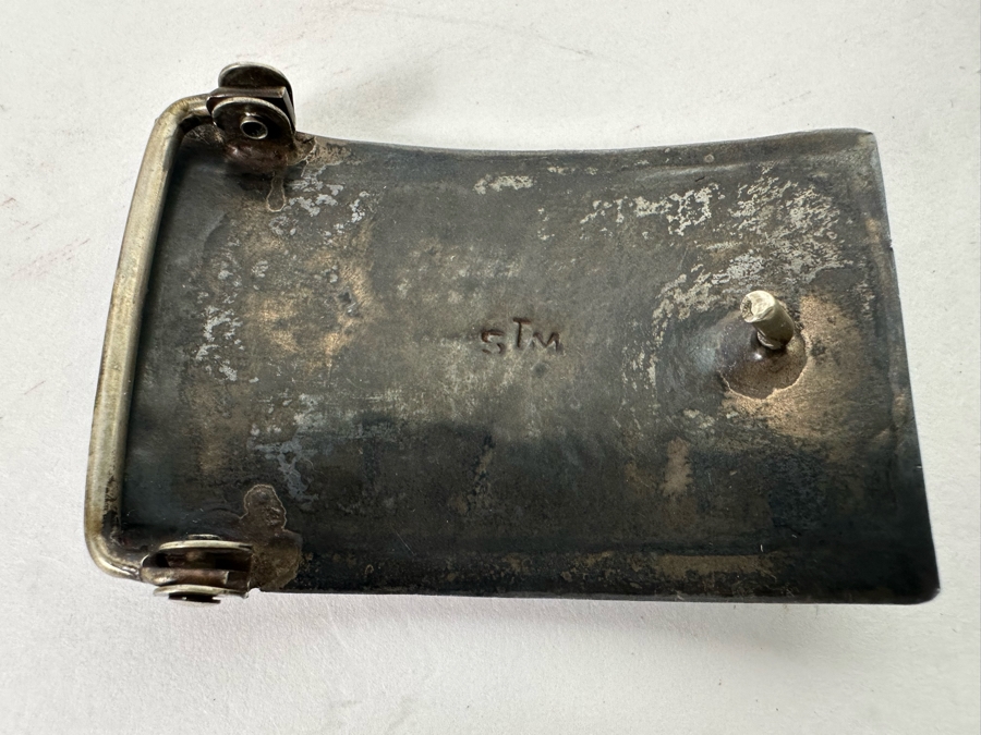 Channel Inlay Turquoise Bolo Tie & Matching Belt Buckle Zuni Native American Signed STM [CA] [Photo 8]