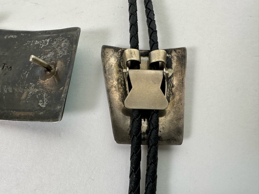 Channel Inlay Turquoise Bolo Tie & Matching Belt Buckle Zuni Native American Signed STM [CA] [Photo 9]
