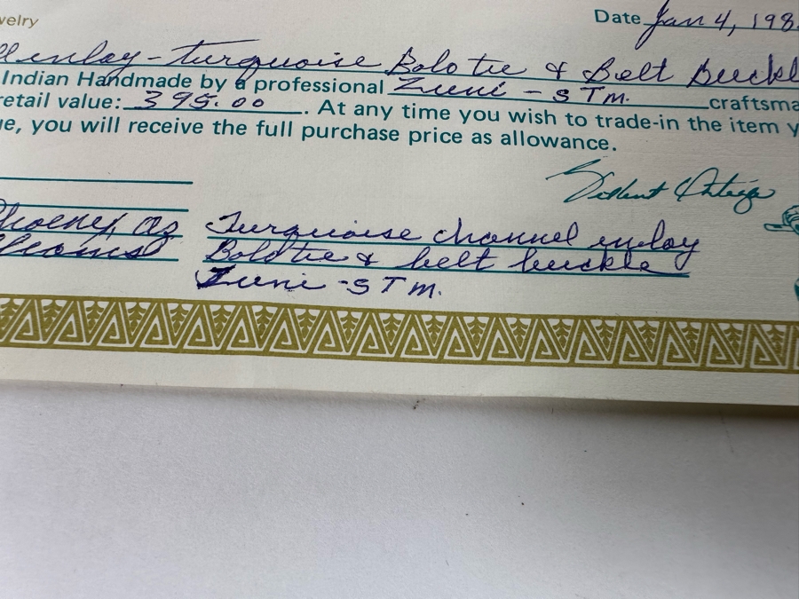 Channel Inlay Turquoise Bolo Tie & Matching Belt Buckle Zuni Native American Signed STM [CA] [Photo 14]