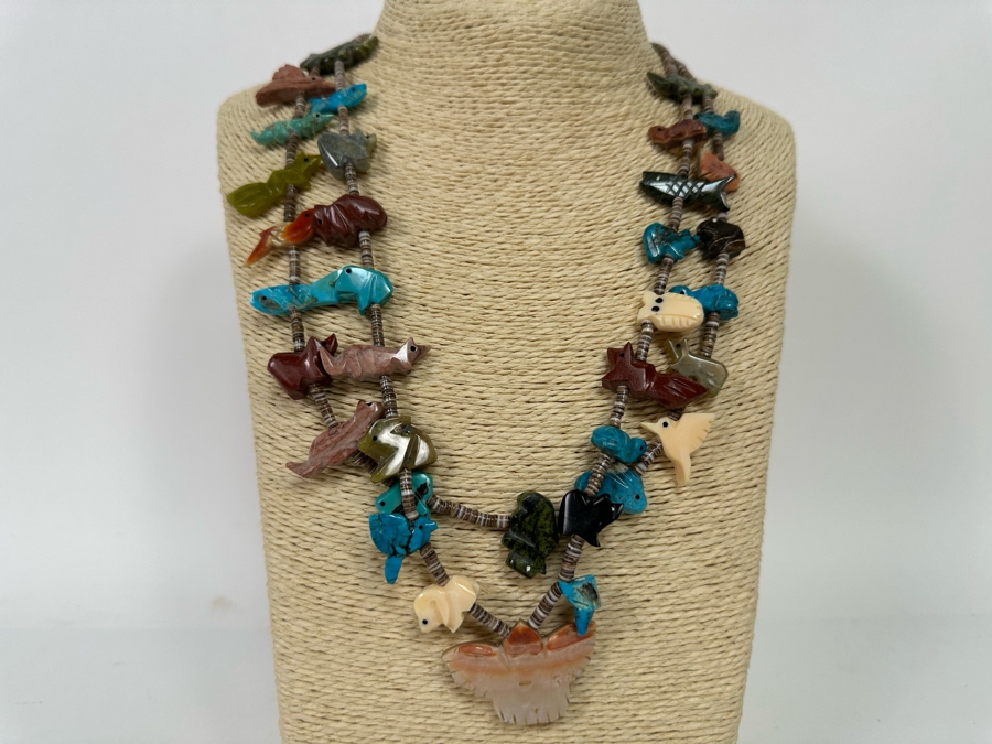 Native American Carved Stone Fetish Multi-Strand 24' Necklace [CA] [Photo 4]