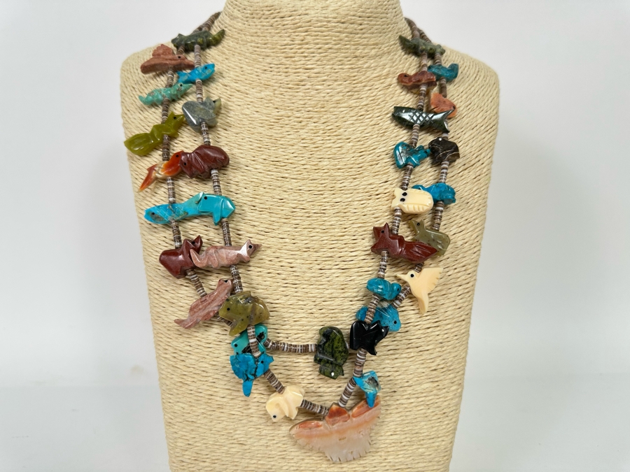 Native American Carved Stone Fetish Multi-Strand 24' Necklace [CA] [Photo 2]