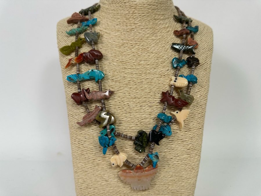 Native American Carved Stone Fetish Multi-Strand 24' Necklace [CA] [Photo 3]