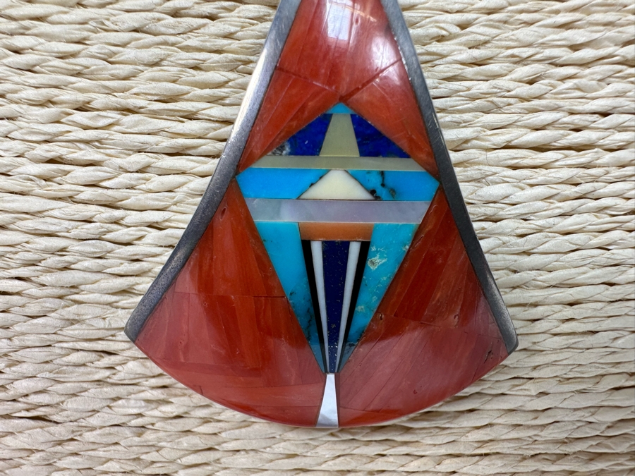 Native American Sterling Silver Inlaid Stone Pendant 20' Necklace With Earrings [CA] [Photo 5]