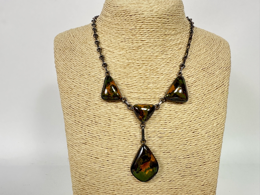 Stunning Native American Sterling Silver With Polished Stones 16' Necklace Signed 41.9g [CA] [Photo 3]