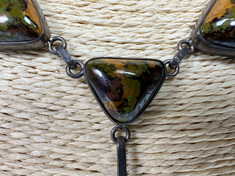 Stunning Native American Sterling Silver With Polished Stones 16' Necklace Signed 41.9g [CA] [Photo 6]