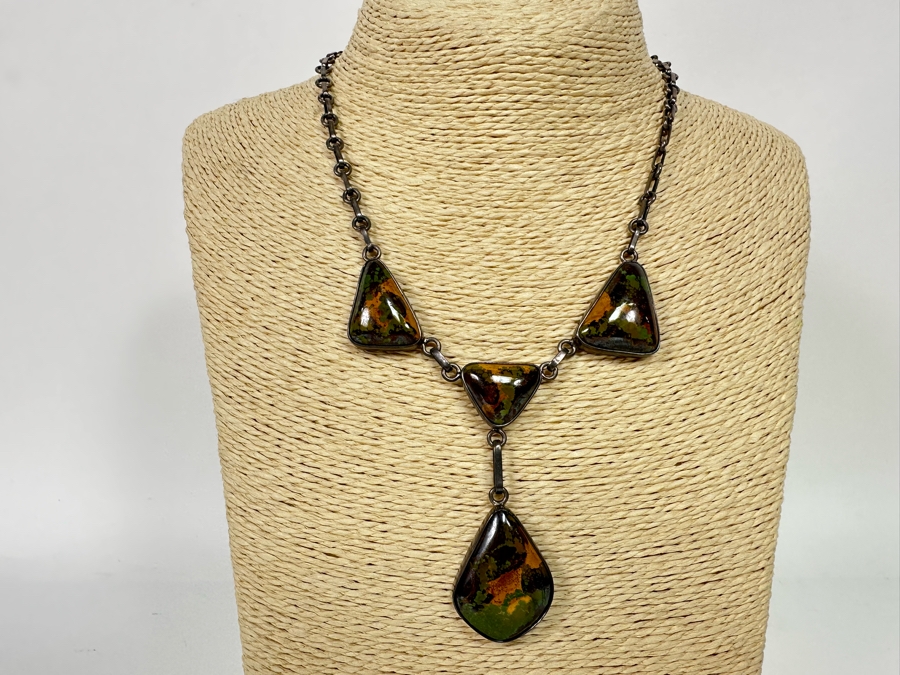 Stunning Native American Sterling Silver With Polished Stones 16' Necklace Signed 41.9g [CA] [Photo 2]