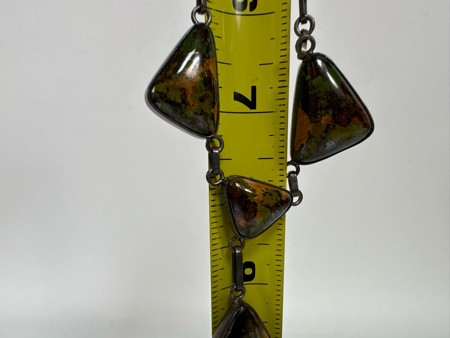 Stunning Native American Sterling Silver With Polished Stones 16' Necklace Signed 41.9g [CA] [Photo 13]