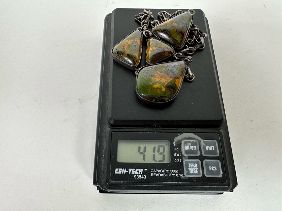 Stunning Native American Sterling Silver With Polished Stones 16' Necklace Signed 41.9g [CA] [Photo 14]