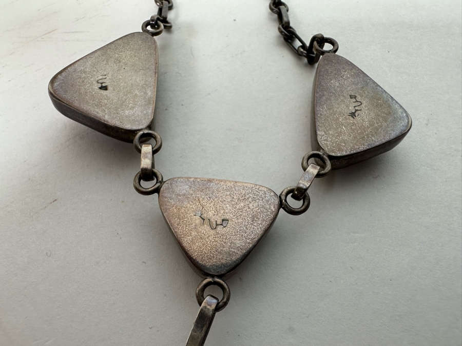 Stunning Native American Sterling Silver With Polished Stones 16' Necklace Signed 41.9g [CA] [Photo 12]