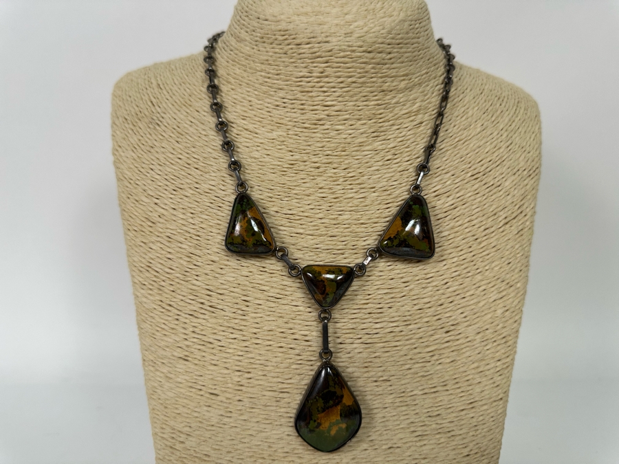 Stunning Native American Sterling Silver With Polished Stones 16' Necklace Signed 41.9g [CA] [Photo 4]