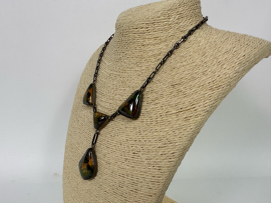 Stunning Native American Sterling Silver With Polished Stones 16' Necklace Signed 41.9g [CA] [Photo 8]