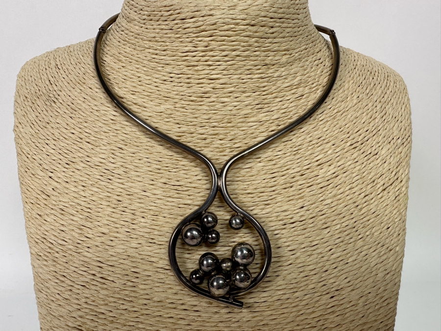 Sterling Silver Modernist Choker Necklace 31.2g [CA] [Photo 3]