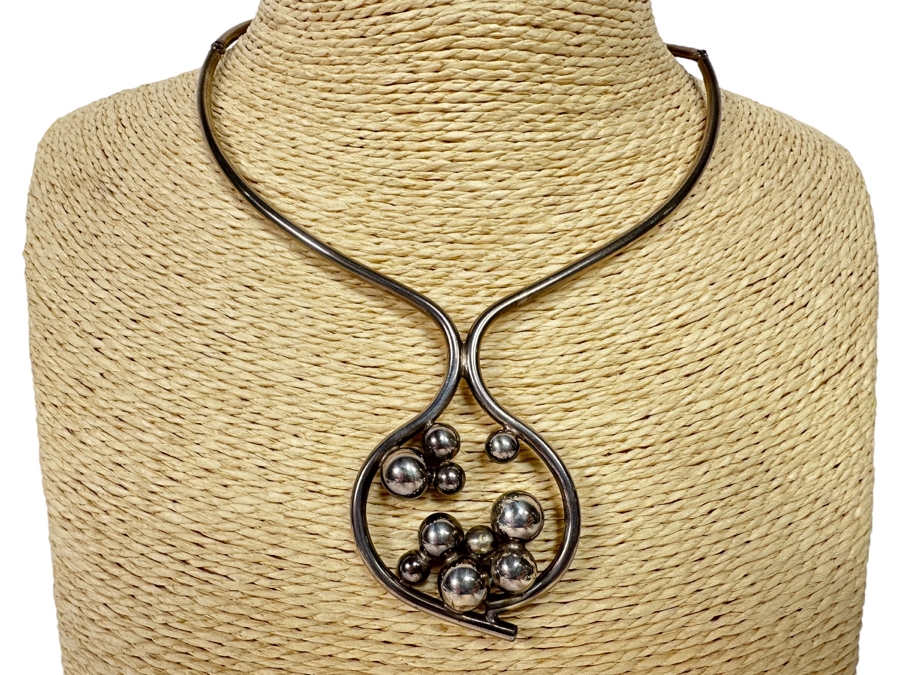 Sterling Silver Modernist Choker Necklace 31.2g [CA]