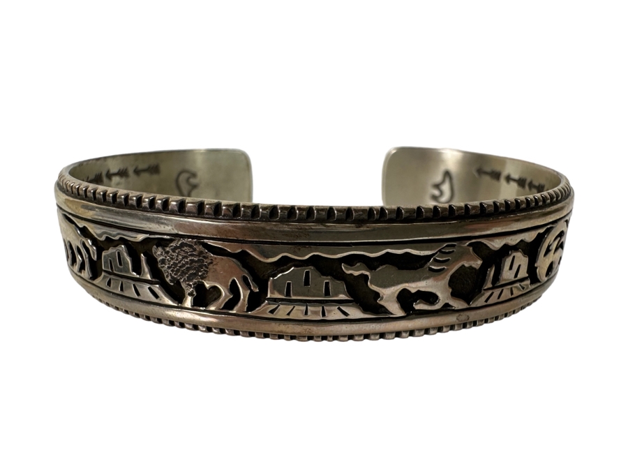Sterling Silver Native American Cuff Bracelet Signed CP 2.5W [CA]