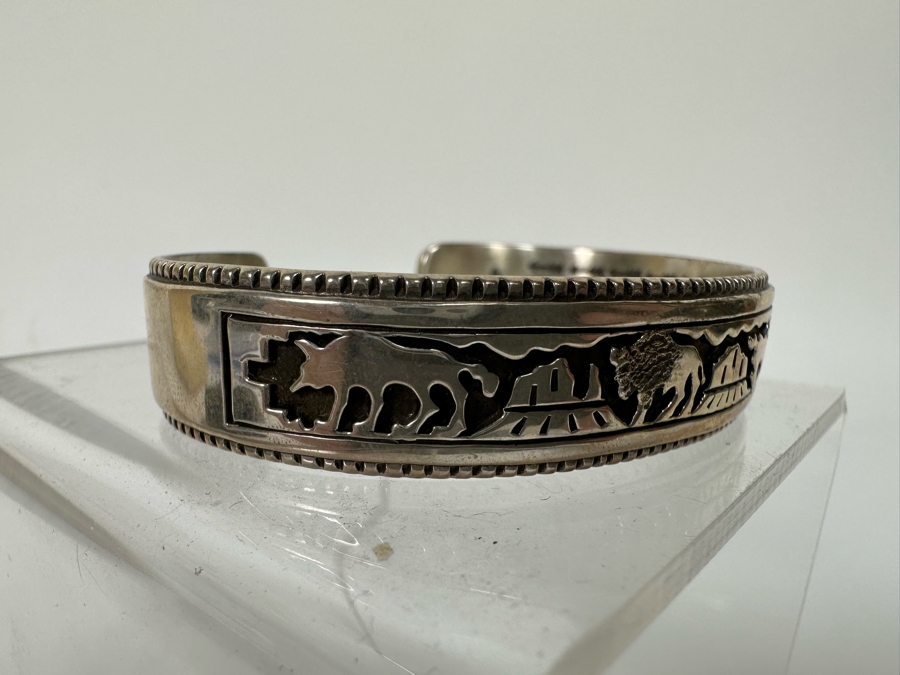 Sterling Silver Native American Cuff Bracelet Signed CP 2.5W [CA] [Photo 4]