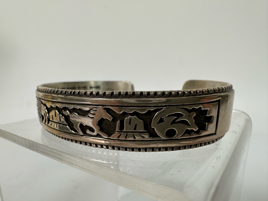 Sterling Silver Native American Cuff Bracelet Signed CP 2.5W [CA] [Photo 5]