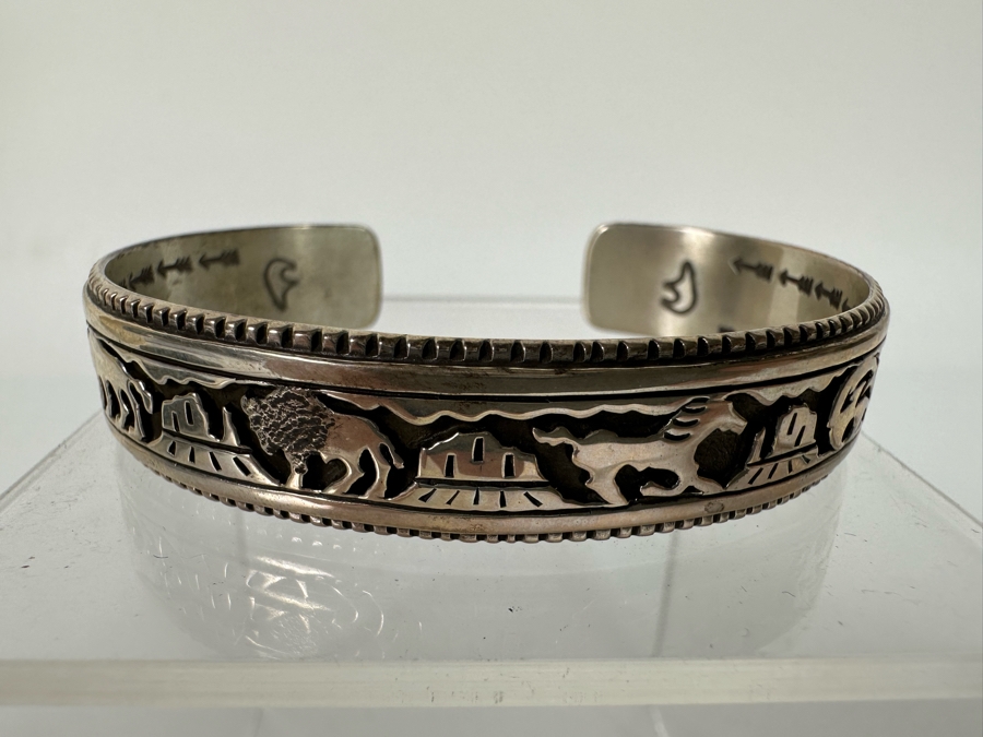 Sterling Silver Native American Cuff Bracelet Signed CP 2.5W [CA] [Photo 2]