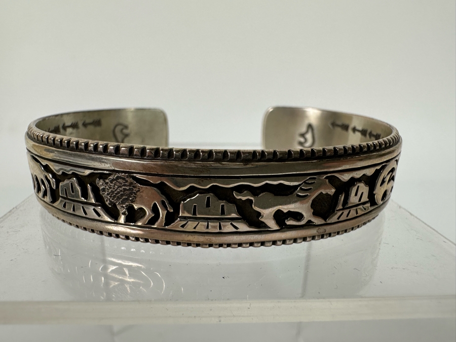Sterling Silver Native American Cuff Bracelet Signed CP 2.5W [CA] [Photo 3]