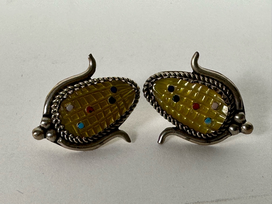 Beverly Etsate Zuni Native American Sterling Silver Corn Pendant With Sterling Silver Necklace And Matching Earrings 28.9g [CA] [Photo 15]