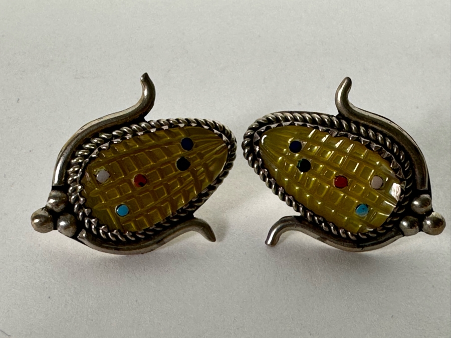 Beverly Etsate Zuni Native American Sterling Silver Corn Pendant With Sterling Silver Necklace And Matching Earrings 28.9g [CA] [Photo 16]