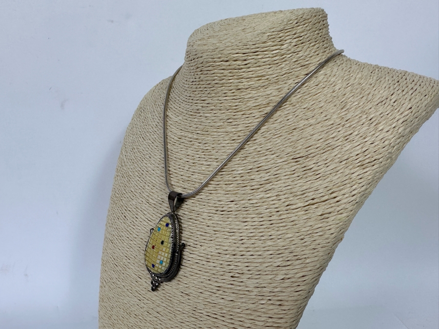 Beverly Etsate Zuni Native American Sterling Silver Corn Pendant With Sterling Silver Necklace And Matching Earrings 28.9g [CA] [Photo 7]