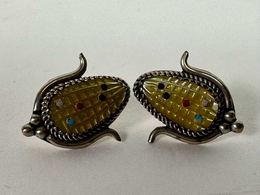 Beverly Etsate Zuni Native American Sterling Silver Corn Pendant With Sterling Silver Necklace And Matching Earrings 28.9g [CA] [Photo 14]