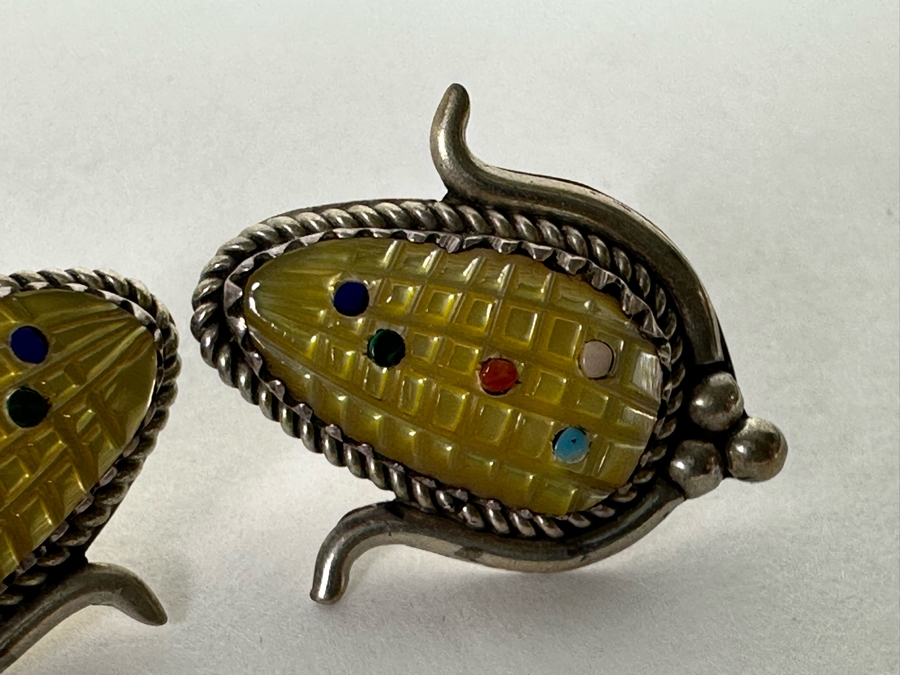 Beverly Etsate Zuni Native American Sterling Silver Corn Pendant With Sterling Silver Necklace And Matching Earrings 28.9g [CA] [Photo 17]