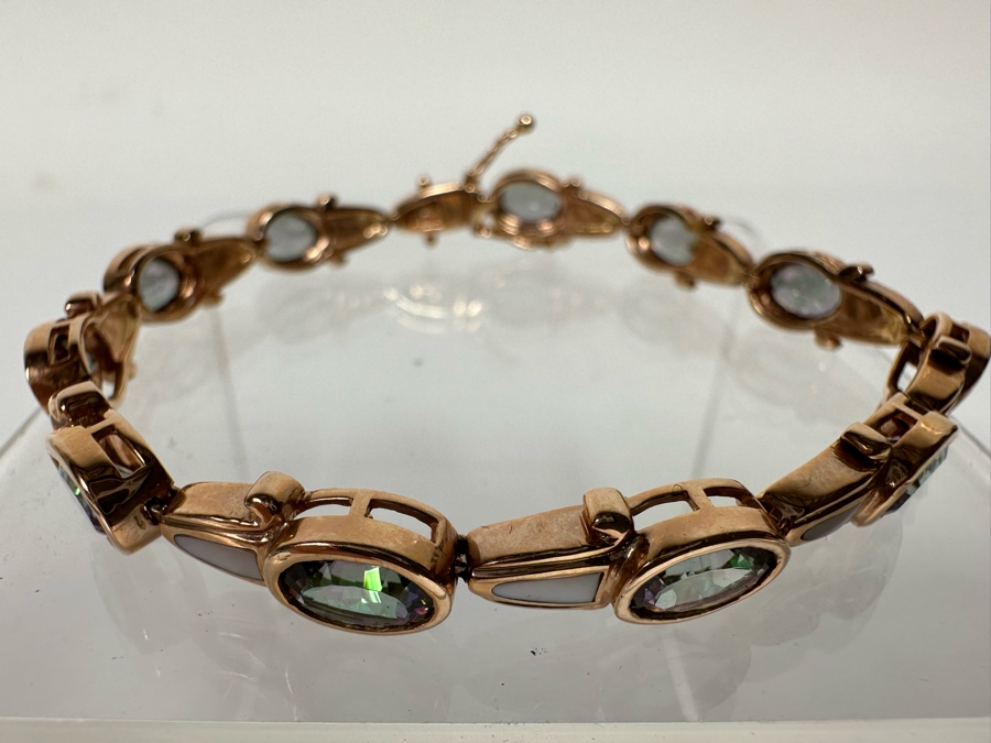 14K Gold Mystic Fire Topaz 7' Bracelet With Matching Earrings And Pendant Signed KL 26.4g [CA] [Photo 8]