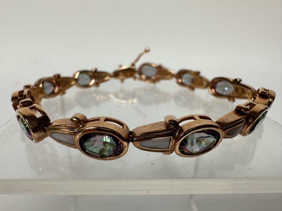 14K Gold Mystic Fire Topaz 7' Bracelet With Matching Earrings And Pendant Signed KL 26.4g [CA] [Photo 7]