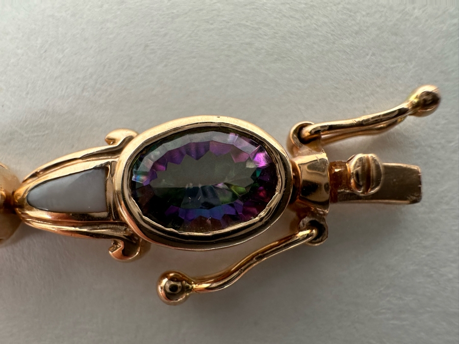 14K Gold Mystic Fire Topaz 7' Bracelet With Matching Earrings And Pendant Signed KL 26.4g [CA] [Photo 37]