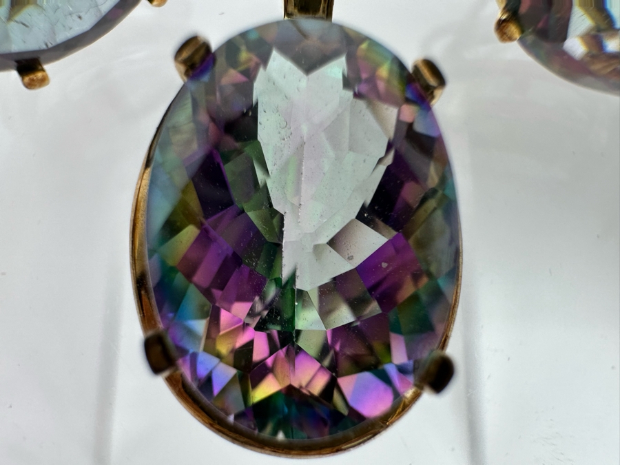 14K Gold Mystic Fire Topaz 7' Bracelet With Matching Earrings And Pendant Signed KL 26.4g [CA] [Photo 26]