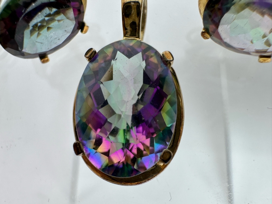 14K Gold Mystic Fire Topaz 7' Bracelet With Matching Earrings And Pendant Signed KL 26.4g [CA] [Photo 27]