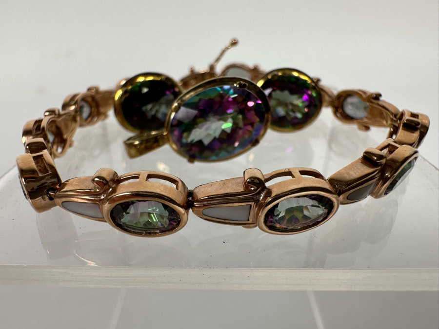 14K Gold Mystic Fire Topaz 7' Bracelet With Matching Earrings And Pendant Signed KL 26.4g [CA] [Photo 13]