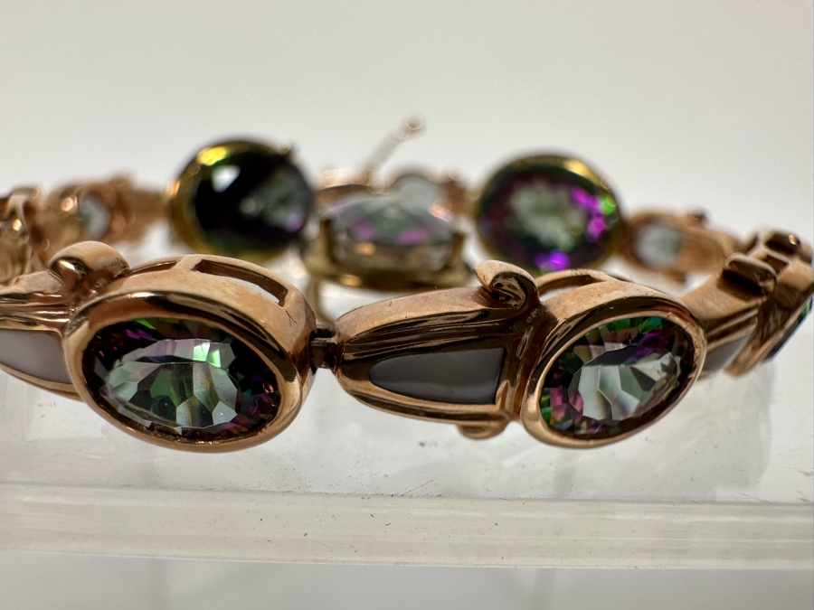 14K Gold Mystic Fire Topaz 7' Bracelet With Matching Earrings And Pendant Signed KL 26.4g [CA] [Photo 29]