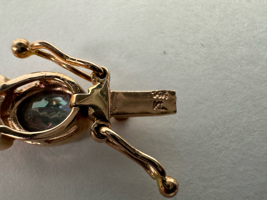 14K Gold Mystic Fire Topaz 7' Bracelet With Matching Earrings And Pendant Signed KL 26.4g [CA] [Photo 34]