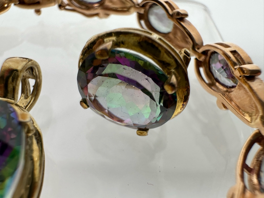 14K Gold Mystic Fire Topaz 7' Bracelet With Matching Earrings And Pendant Signed KL 26.4g [CA] [Photo 28]