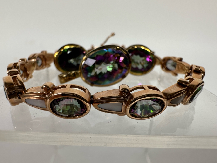 14K Gold Mystic Fire Topaz 7' Bracelet With Matching Earrings And Pendant Signed KL 26.4g [CA] [Photo 14]