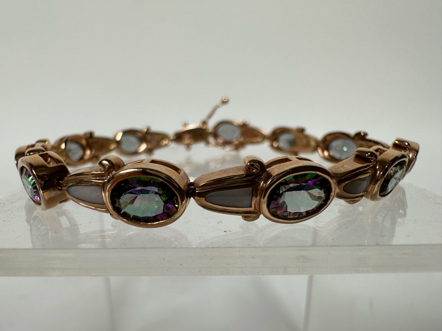 14K Gold Mystic Fire Topaz 7' Bracelet With Matching Earrings And Pendant Signed KL 26.4g [CA] [Photo 6]