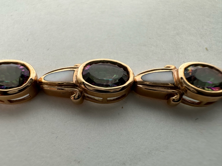 14K Gold Mystic Fire Topaz 7' Bracelet With Matching Earrings And Pendant Signed KL 26.4g [CA] [Photo 39]